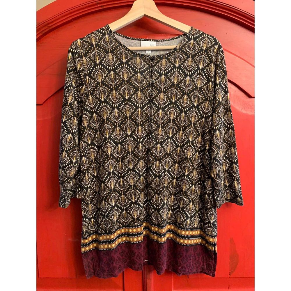 J. Jill Size Medium Women's Tunic Style Blouse Shirt Pattern Buttons 3/4 Length